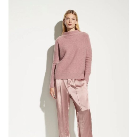Vince Sweaters - Vince $395 Boiled 100% Cashmere Funnel Neck Pullover in Heather Mauve Orchid